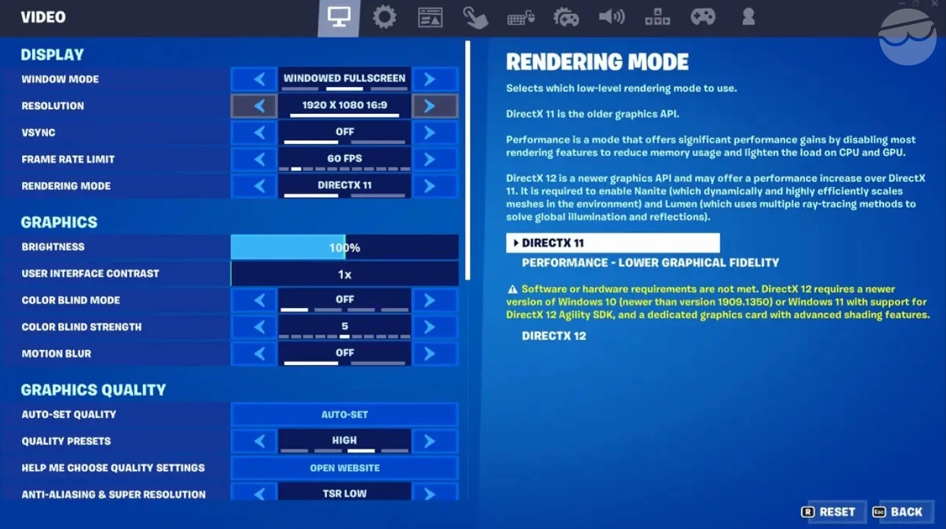 general settings fortnite