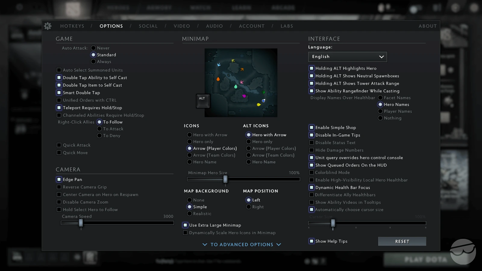 dota 2 settings to lock camera