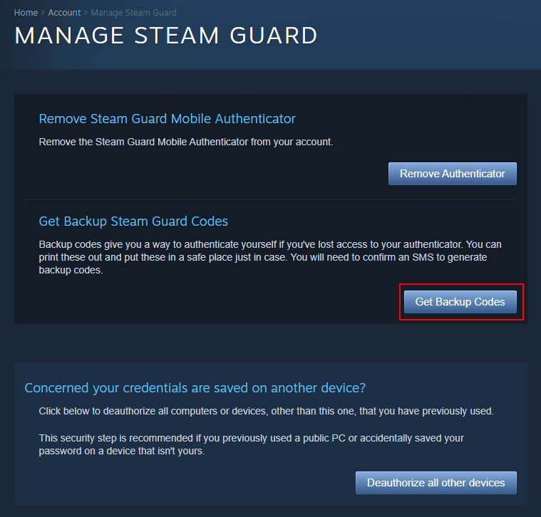 Get Backup Codes