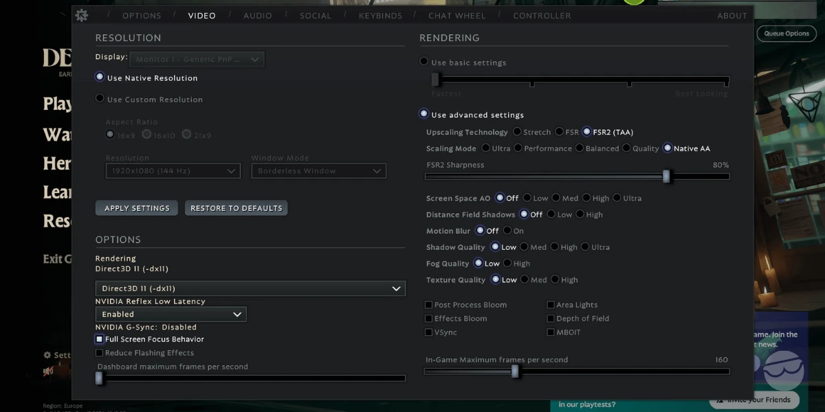 best video settings for deadlock
