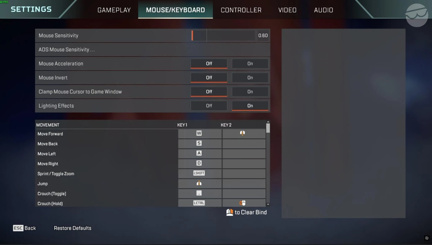 best mouse settings for apex