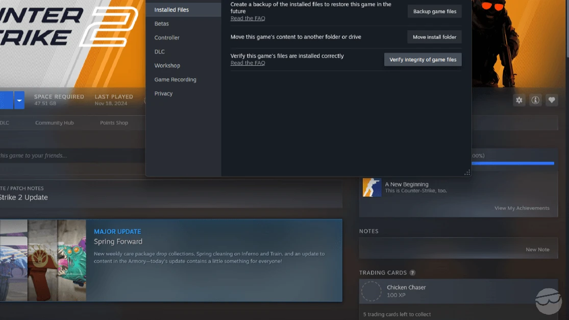 Verify the integrity of game files (Counter Strike File Verification)