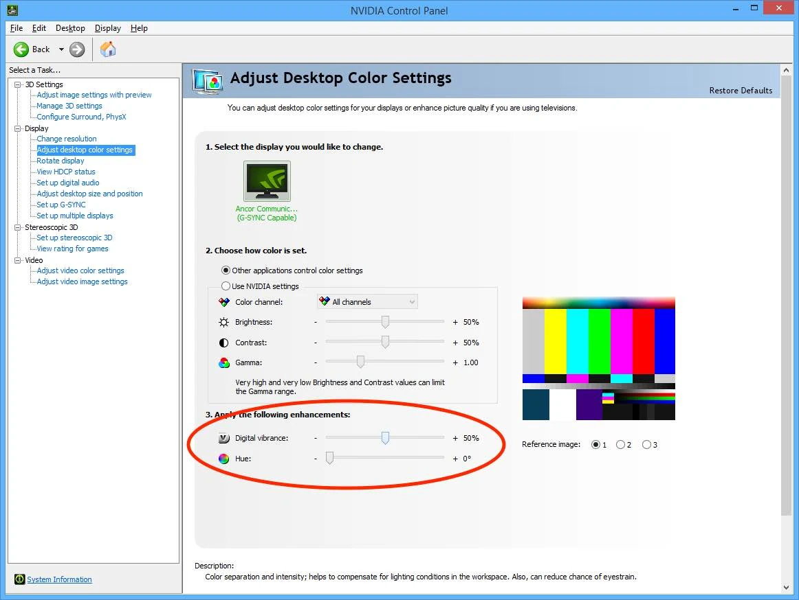 NVIDIA Digital Vibrance settings