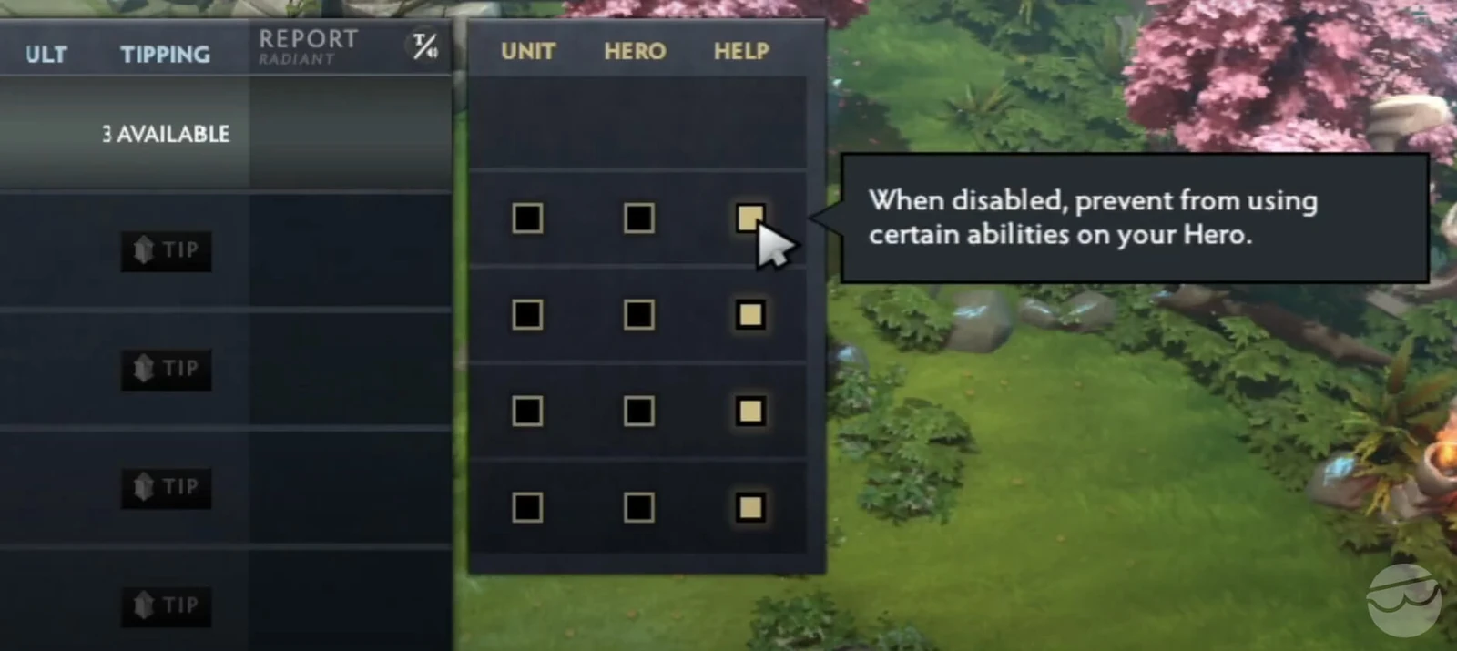 how to disable help in dota 2