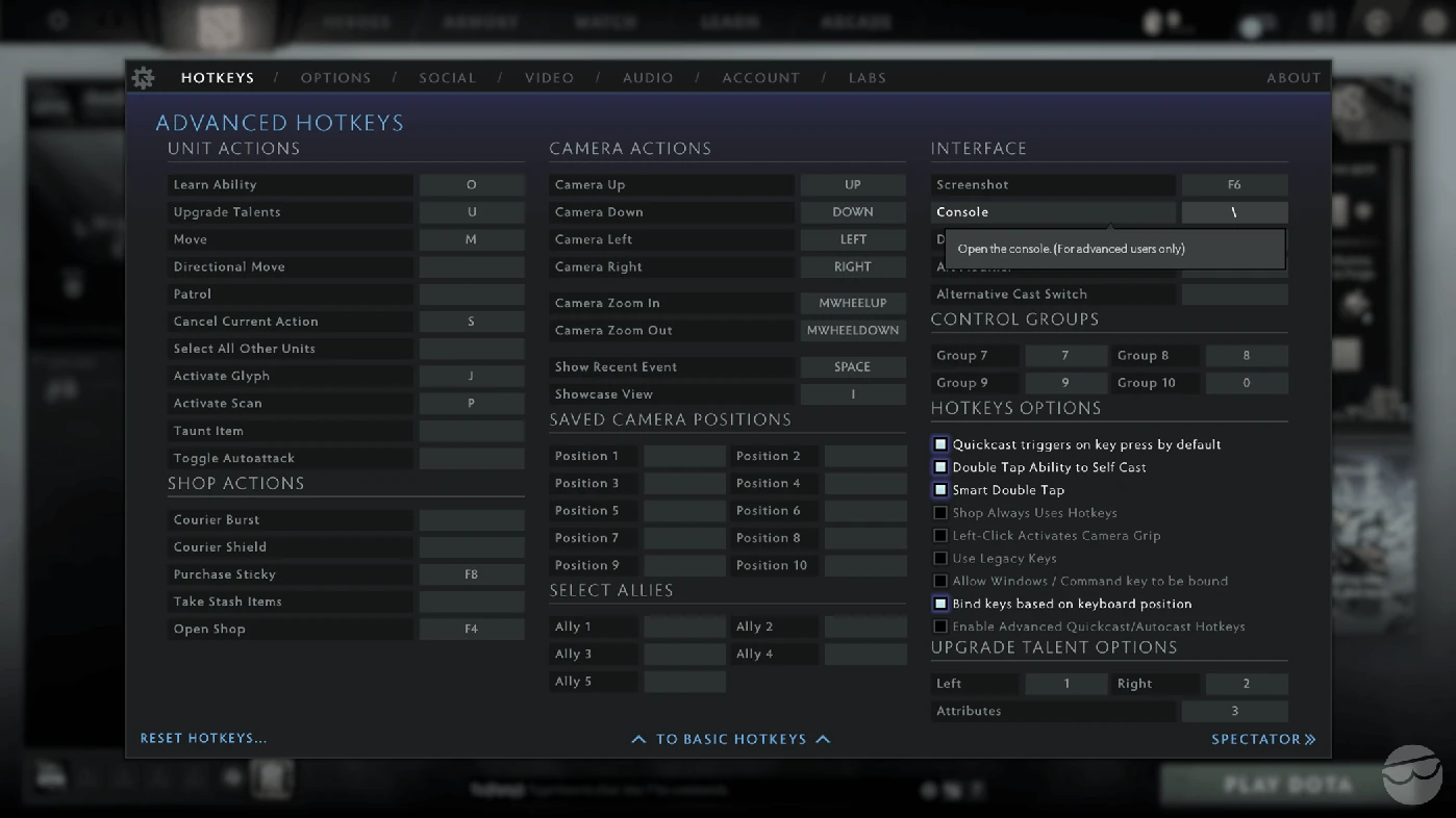 enable console in dota 2 settings