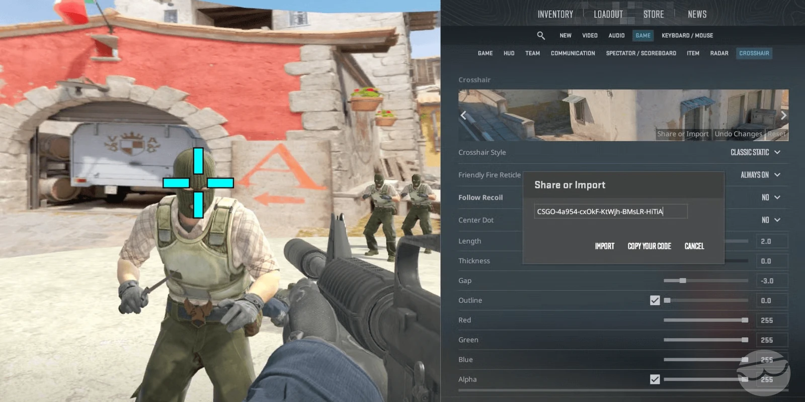 how to import export cs2 crosshair code