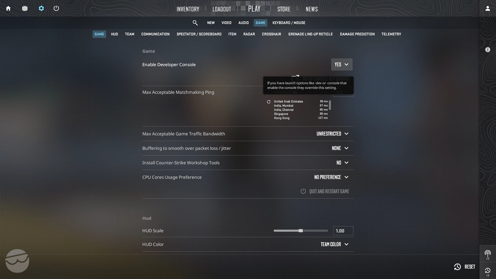 enable developer console cs2