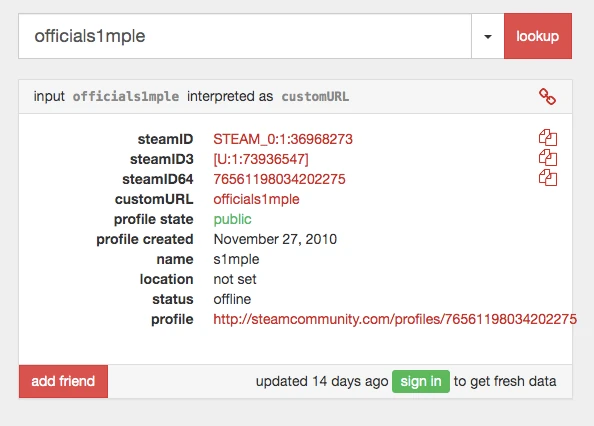 Нам нужен именно steamID64 чтобы найти фейсит
