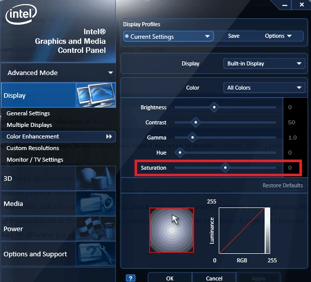 Intel Graphics and Media Control Panel Saturation